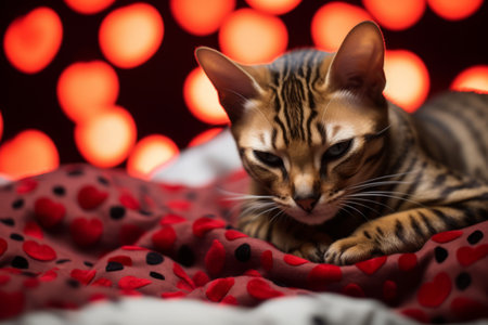 the cat is lying on the blanket. home comfort. The concept of pets. generative ai.の素材