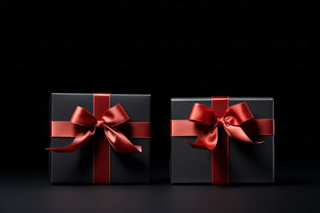 Valentine's day concept. gifts black boxes with red ribbons. generative ai.の素材
