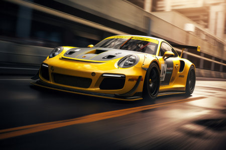 Luxury yellow race car on the road with motion blur effectの素材