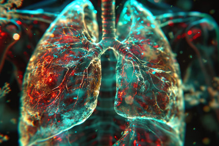 Abstract human respiratory system with a focus on lungs, medical concept,の素材