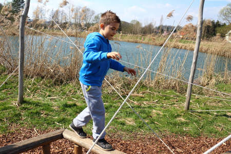 Happy child tried Test of Courageの写真素材