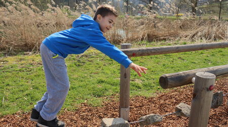 Happy child tried Test of Courageの写真素材