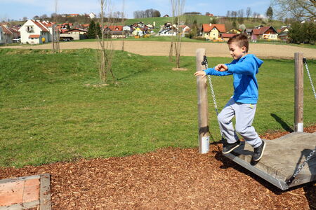 Happy child tried Test of Courageの写真素材