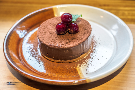 Chocolate tart with blueberries.の写真素材