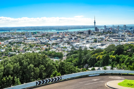 Auckland skyline from the top of Mt. Eden.の写真素材