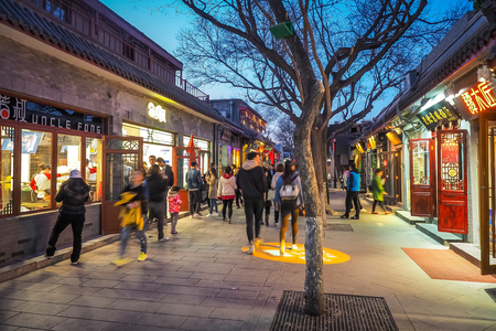 Beijing, Cihna - Apr 1, 2017: Nanluoguxiang is a famous narrow alley known as hutong.のeditorial素材