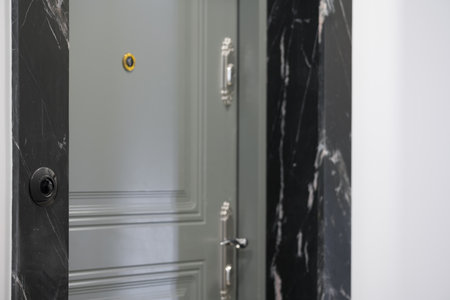 Elegant Gray Door with Marble Trim