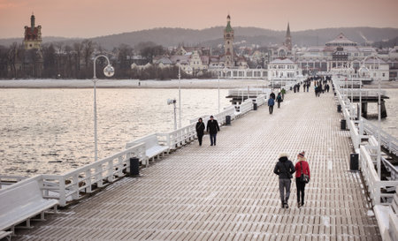 Seaside Town with Pier at Dusk. Sopot Poland.の写真素材