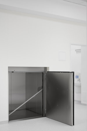 Open Stainless Steel lift in a Cleanroomの写真素材