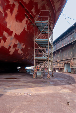 Shipyard Work on Ship Repairの写真素材