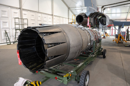 Jet Engine on a Trailer with Aircraft in the Background