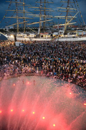 Tall Ships Festival Crowd and Fountain - Szczecin Polandの写真素材