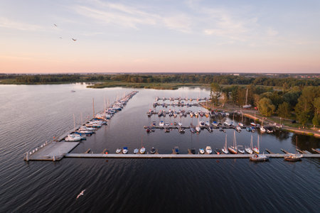 Aerial View: Marina with Boats at Sunset. Dabie Lake, Szczecin Poland