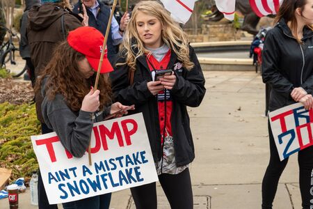 CHARLOTTE, NORTH CAROLINA/USA - February 7, 2020: Young female supporters of President Donald Trump...