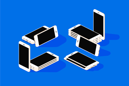Isometric Vector Phones mockup On Blue Background Setのイラスト素材