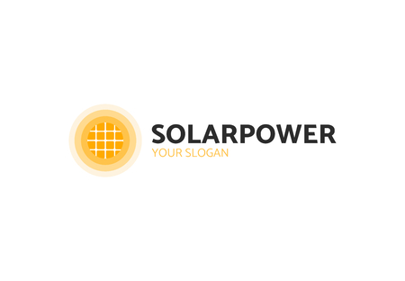 Yellow Solar Panel Logo Vector Sun Shape With Sloganのイラスト素材
