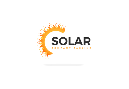 Yellow Solar Panel Logo Vector Half Sun Shape With Sloganのイラスト素材