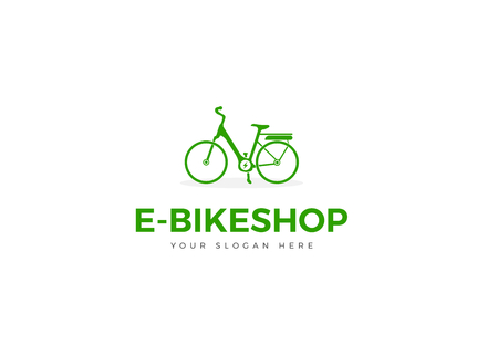 Green E-Bike Logo Silhouette Woman Bike Vector With Charging Iconのイラスト素材