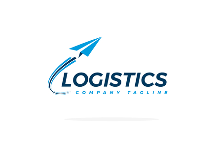 Blue Logistics Logo For Aviation Company With Airplane Taking Off Vectorのイラスト素材