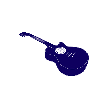Vector Icon Of A Acoustic Guitar Laying On The Ground In Vintage Retro Styleのイラスト素材