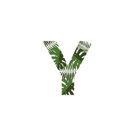Tropical Jungle Vector Logo Letter Y. Y Letter Design Vector Jungle Monsterra Leaves.のイラスト素材