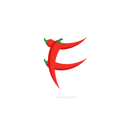 Modern Vector Pepper Logo Letter F. F Red Chili Pepper Letter Design Vectorのイラスト素材