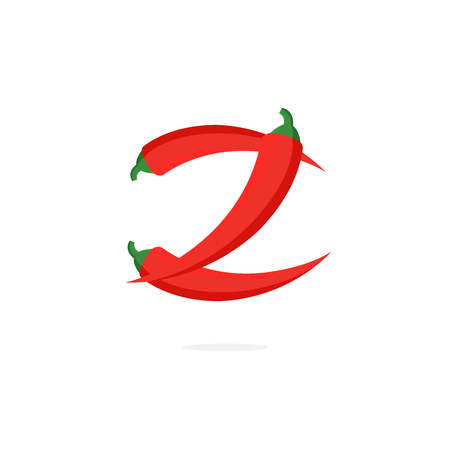Modern Vector Pepper Logo Letter Z. Z Red Chili Pepper Letter Design Vectorのイラスト素材
