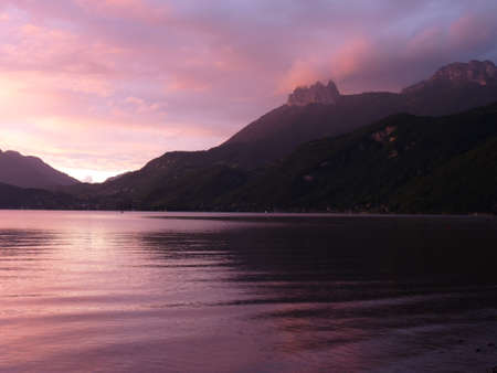 Lake of Annecy at Sunsetの写真素材