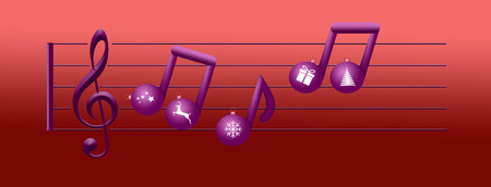 Musical notes made of Christmas ornaments float on a treble clef in this Christas holiday illustration about Christmas music.の写真素材