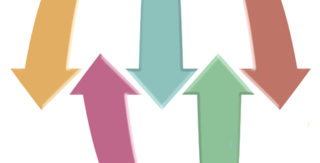 Arrows point and come in handy to make a point in an illustration. Here, colored arrows on a white background point to whatever it is you want noticed. This is an illustration.の写真素材
