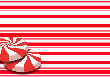 Candy striped design with swirling red and white peppermint hard candy illustrates the Christmas holiday theme. Background image. This is an illustration.の写真素材