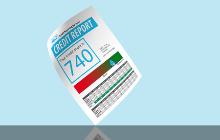 This illustration is of a mock credit report. The score on the report is 740 and generic logos etc. make if safe for publication.の写真素材