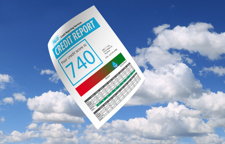 This illustration is of a mock credit report. The score on the report is 740 and generic logos etc. make if safe for publication.の写真素材