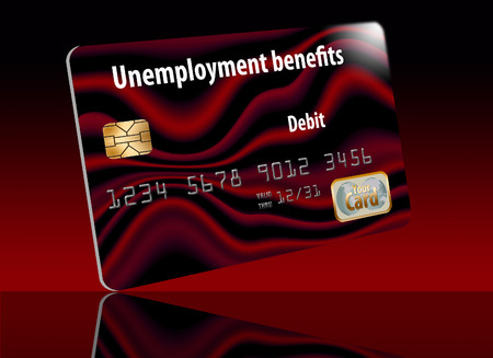 Here is a generic, mock unemployment benefits debit card.の写真素材