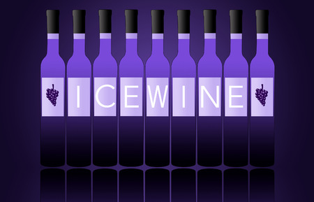 Here is an illustration about ice wine. Bottles of ice wine are lined up in a colorful illustration.の写真素材