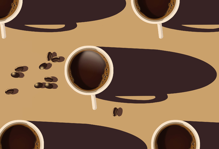 Here is a cup of coffee on the table viewed from overhead and illuminated by the morning sun.  This is an illustration.の写真素材