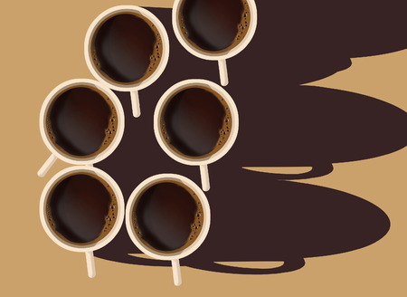 Here is a cup of coffee on the table viewed from overhead and illuminated by the morning sun.  This is an illustration.の写真素材