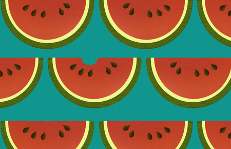 Watermelon slices are the subject of this color illustration. A slice of melon is seen isolated on a background.の写真素材