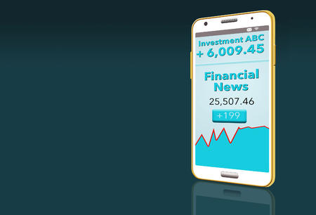 Financial news with stock market report is seen on two cell phones in this illustration about choosing a financial news app. This is an illustration.の写真素材