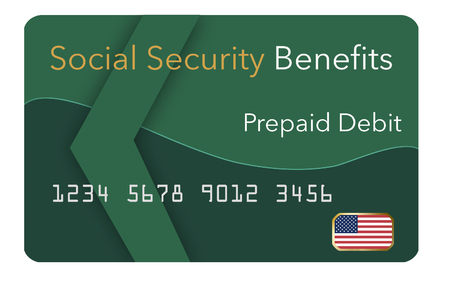Federal  benefits for Social Security, SSI, VA  and more can be paid using a prepaid debit card. Here is a mock prepaid government debit card for a Social Security recipient. This is an illustration.の写真素材
