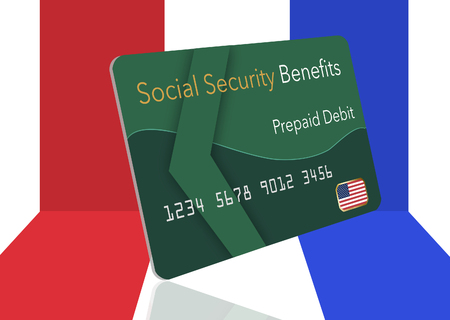 Federal  benefits for Social Security, SSI, VA  and more can be paid using a prepaid debit card. Here is a mock prepaid government debit card for a Social Security recipient. This is an illustration.の写真素材