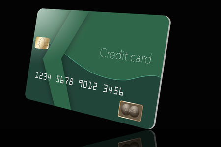 Here is a mock, generic green credit card isolated on the background. This is an illustration.の写真素材
