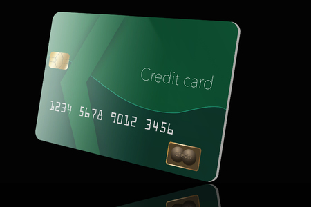Here is a mock, generic green credit card isolated on the background. This is an illustration.の写真素材