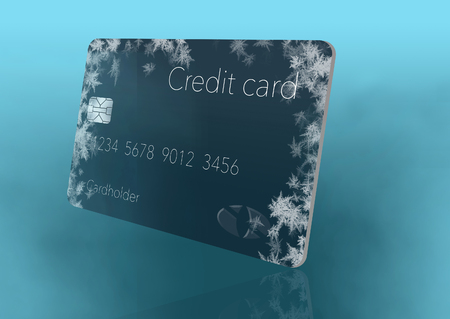 Frost covered credit cards illustrate putting a credit freeze on a credit report. This is an illustration.の写真素材