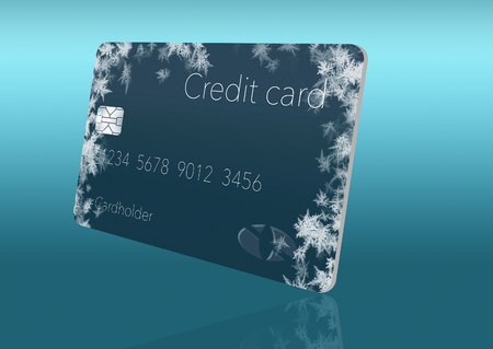 Frost covered credit cards illustrate putting a credit freeze on a credit report. This is an illustration.の写真素材