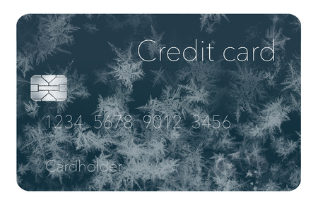 Frost covered credit cards illustrate putting a credit freeze on a credit report. This is an illustration.の写真素材