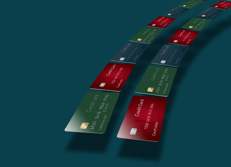 Credit cards arc across page and is surrounded with space for text or other design elements. This is...