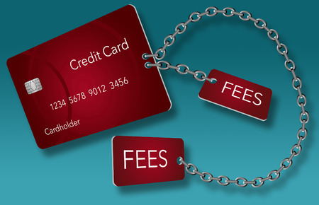 Credit cards usually come with some fees attached. Here is an image where those fees are chained to the credit card. Text area included. This is an illustration.の素材 [FY310115678540]