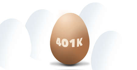 An egg with a 401K label is seen among other investment nest eggs.の写真素材
