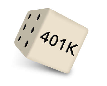 401K is seen on one face of a rolling die illustrating the chances one takes with their 401K...